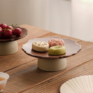 中古风高颜值粗陶高脚木质茶点盘客厅茶几干中式果盘零食摆放盘