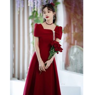 显瘦中长裙子 高级红色回门服订婚礼服裙结婚新娘便装 2025新款 夏季