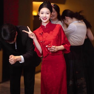 订婚立领礼服裙结婚便装 新中式 包臀高级感秋冬 敬酒服新娘套装 新款