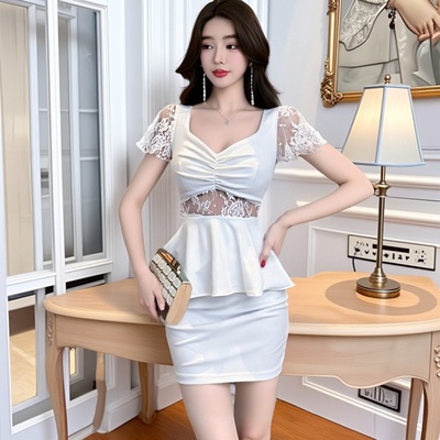 夜场御姐风镂空蕾丝包臀裙低胸女