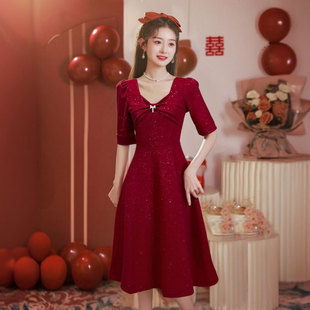 法式 小个子结婚礼服裙回门宴连衣裙 敬酒服新娘高级感气质订婚便装