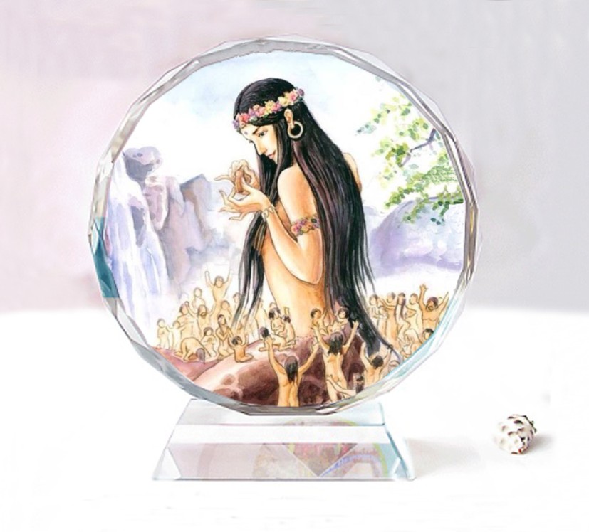 女娲造人双面水晶像居家摆件模型