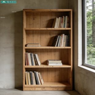 蜀木创艺落地式北欧风实木书架多层收纳置物架家用储物柜