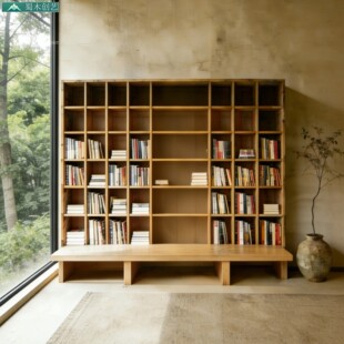 蜀木创艺北欧简约实木书架落地置物架客厅书房收纳柜书店格子书架