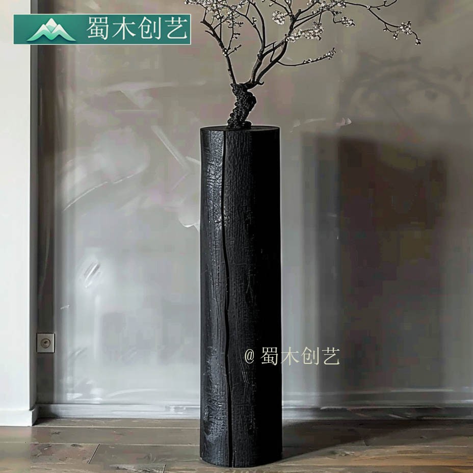 侘寂风黑色玄关台圆柱