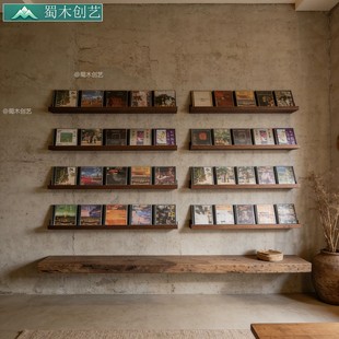 蜀木创艺实木壁挂CD架简约文艺置物架墙面收纳架一字板CD展示架