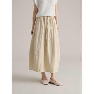 玥儿小众柔蓝漾光早春韩系通勤抽绳松紧腰a字半身裙S3088F