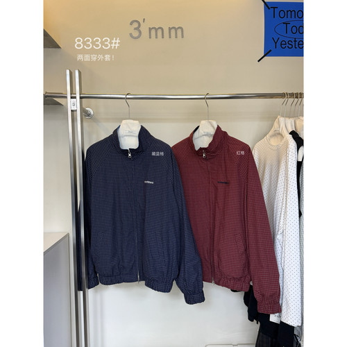 26冬上新sometimes刺绣两面穿韩版格纹短外套8333