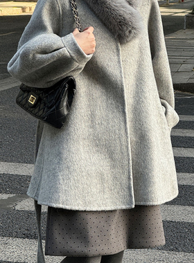 AUBE NU玥儿百搭气质小众大衣(配可拆真狐狸毛领)（含100羊毛）30