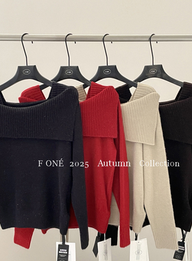 玥儿一字肩设计感亮丝加厚上衣毛衣58722