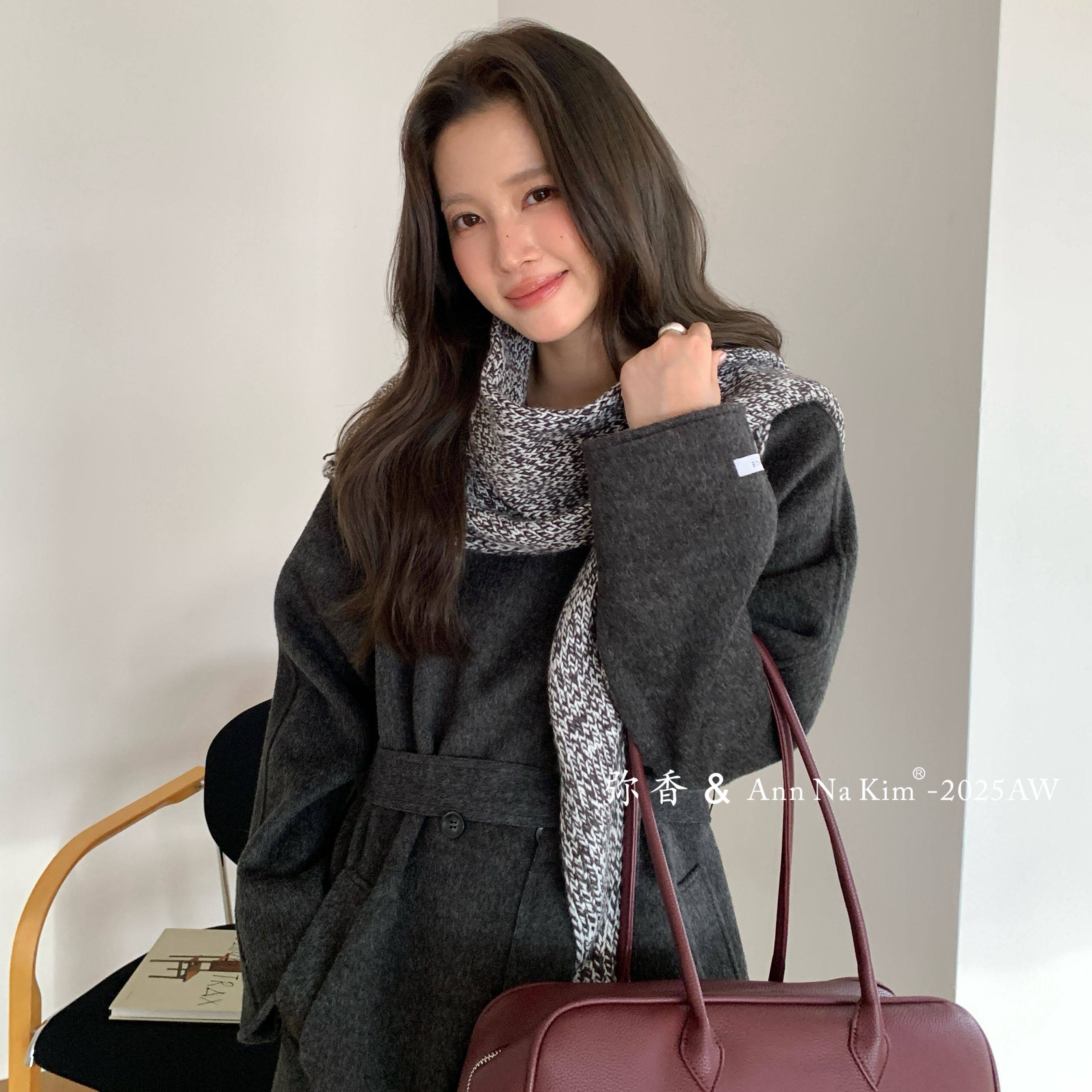 玥儿小众设计看韩系百搭设计感简约双面呢大衣(配披肩)F3120