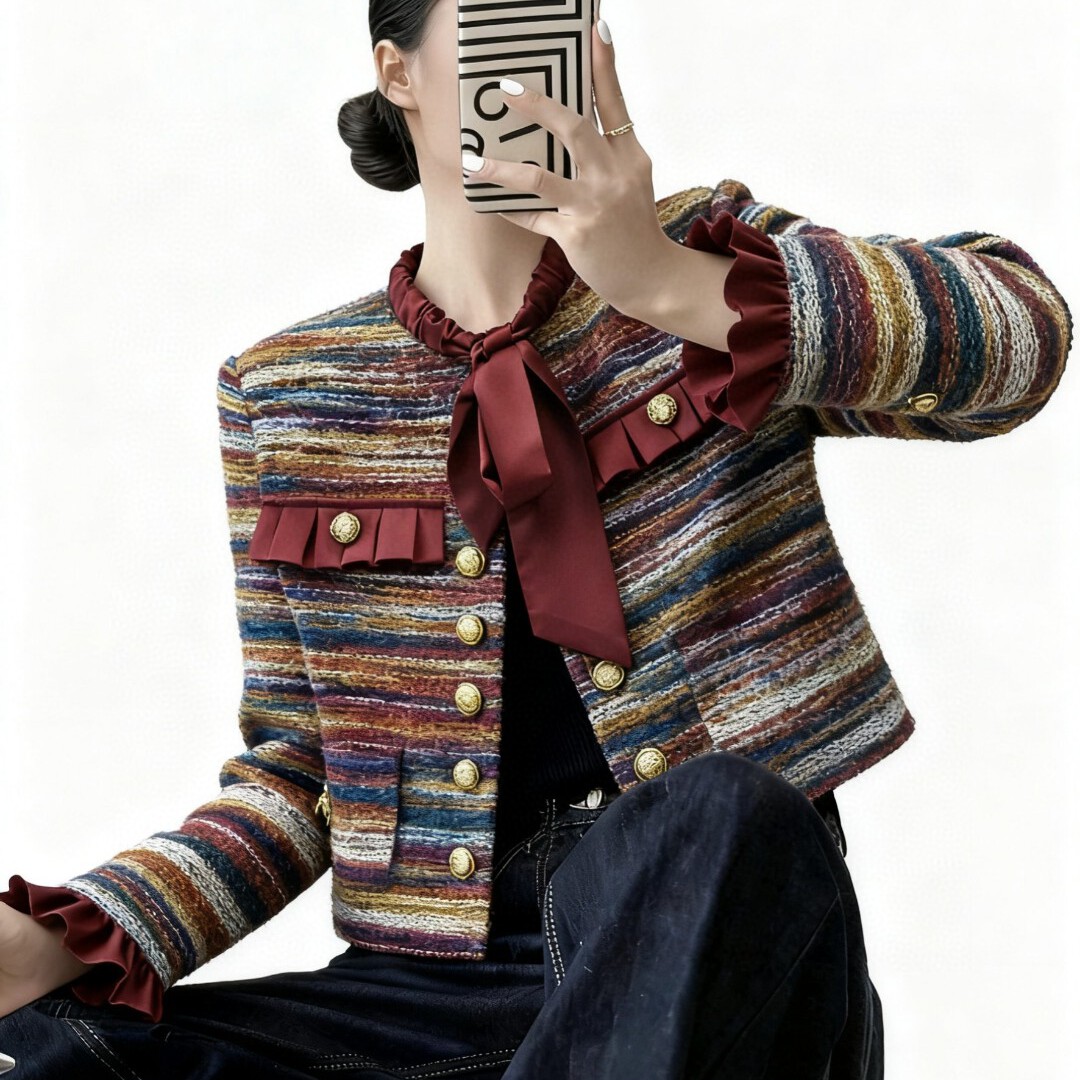 玥儿香风短款外套飘带款版型超级好短外套(含32羊毛)YS3-G808