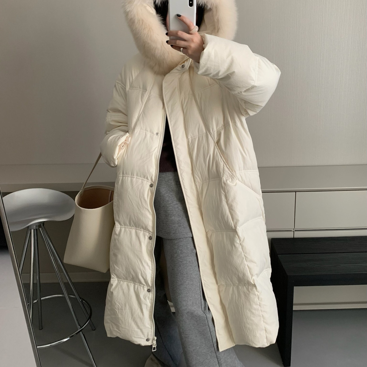 玥儿小众设计豆腐块长款羽绒服羽绒服(含90白鸭绒)CC7049