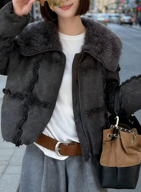 玥儿2025年冬季新款花边点点羽绒服外套羽绒服(含90白鸭绒)MZEZ-1