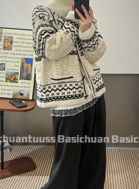 玥儿小众衣羊毛粗线拉链毛衣开衫毛衣(含70羊毛)BJH98677