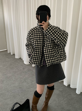 玥BLOOM(SUNO)-超蓬松韩系经典千鸟格纹宽松保暖羽绒服外套61007