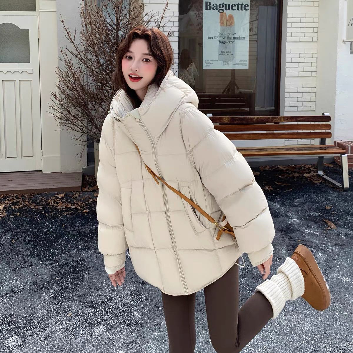 玥儿连帽中长款羽绒服女宽松小个子冬季保暖羽绒服外套0099