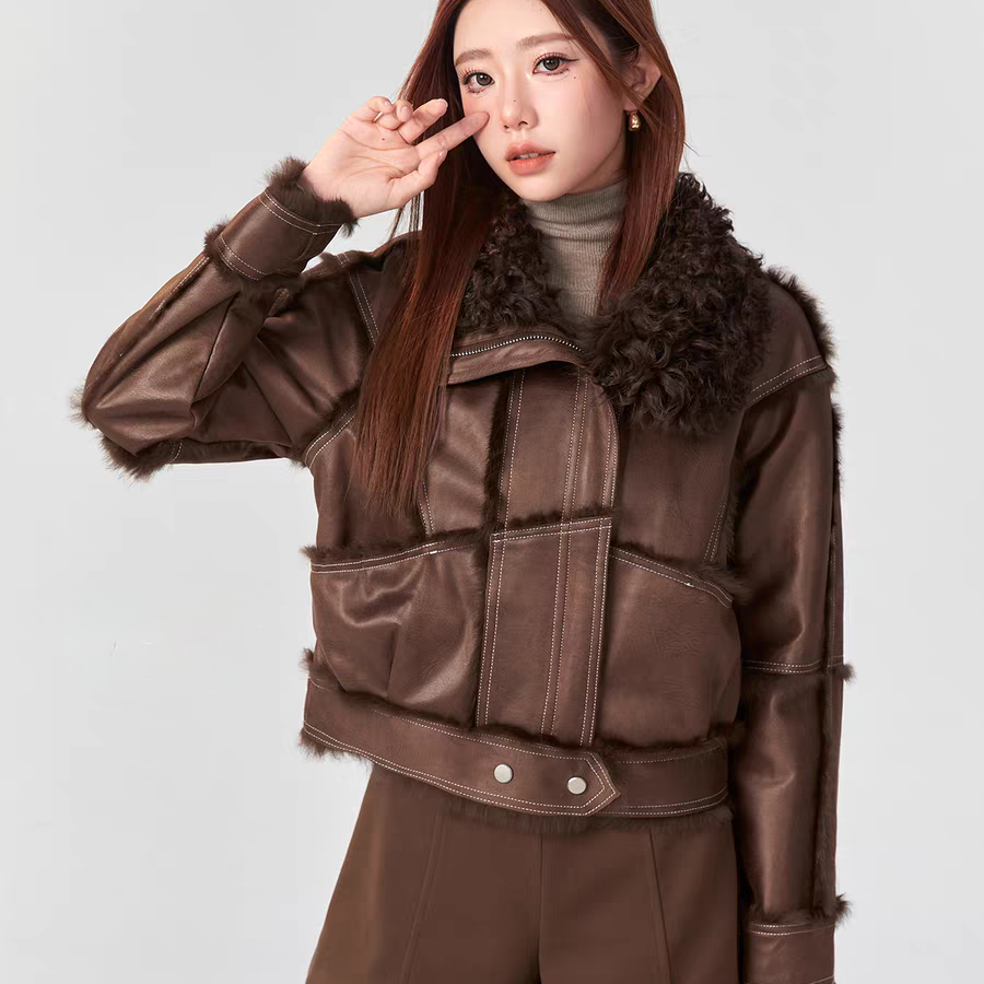 玥儿家小个子机车海宁保暖皮草外套（含100兔毛）YY+003