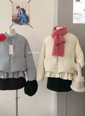 玥儿圆领下摆双层减龄保暖白鸭绒外套羽绒服(含50白鸭绒)81178