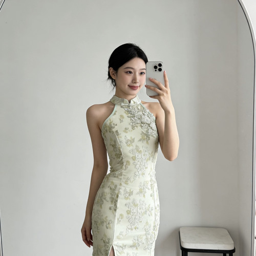 玥儿6夏上新JOYKIKI金金醉花荫新中式性感包臀开叉旗袍连衣裙694