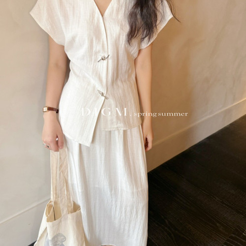 夏上新极简时尚气质纯色天丝麻收腰显瘦小衫高腰a摆半身裙套装