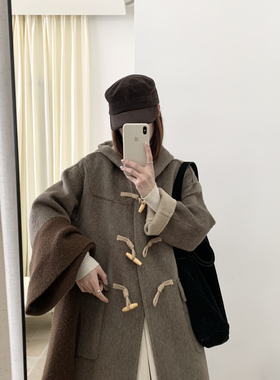 玥儿计超有质感百搭显瘦连帽长款羊毛外套(含70.3羊毛)112604W01