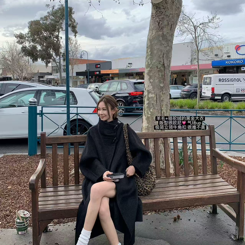 玥儿气质复古纯色立领羊毛外套（含90羊毛）25-F031