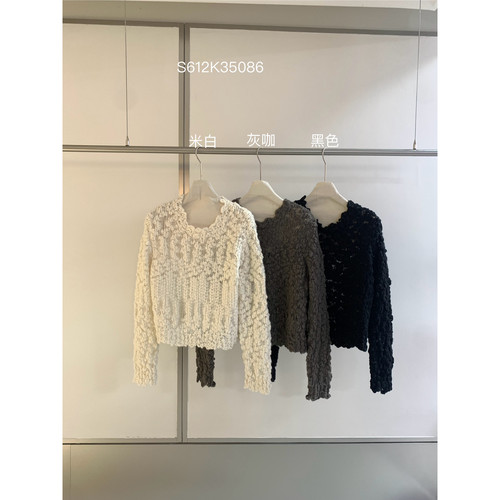 秋上新重工肌理感绵羊毛毛衣针织衫(含45羊毛)S612K35086