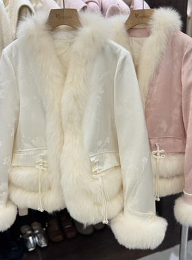 玥儿家中式设计感提花拼接真狐狸毛气质保暖羽绒服外套97823