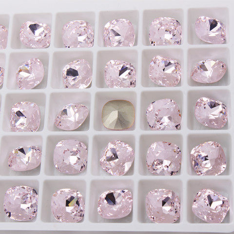 尖底肥方浅粉水晶美甲饰品甲片钻