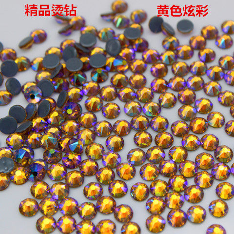 新款精品烫钻黄色炫彩钻平底圆形美甲钻衣服贴钻舞服粘钻鞋子用钻