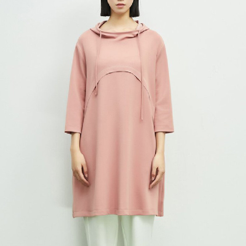 连帽莫代尔棉立体剪裁卫衣女百搭显瘦休闲舒适时尚简约中长连衣裙