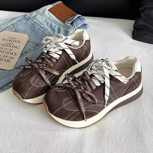 头层猪皮阿甘鞋慢跑轻便厚底增高百搭单鞋秋季运动休闲德训鞋女