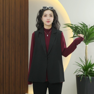 三醋酸马甲女大码西装领抗皱显瘦气质知性简约秋季百搭坎肩外搭