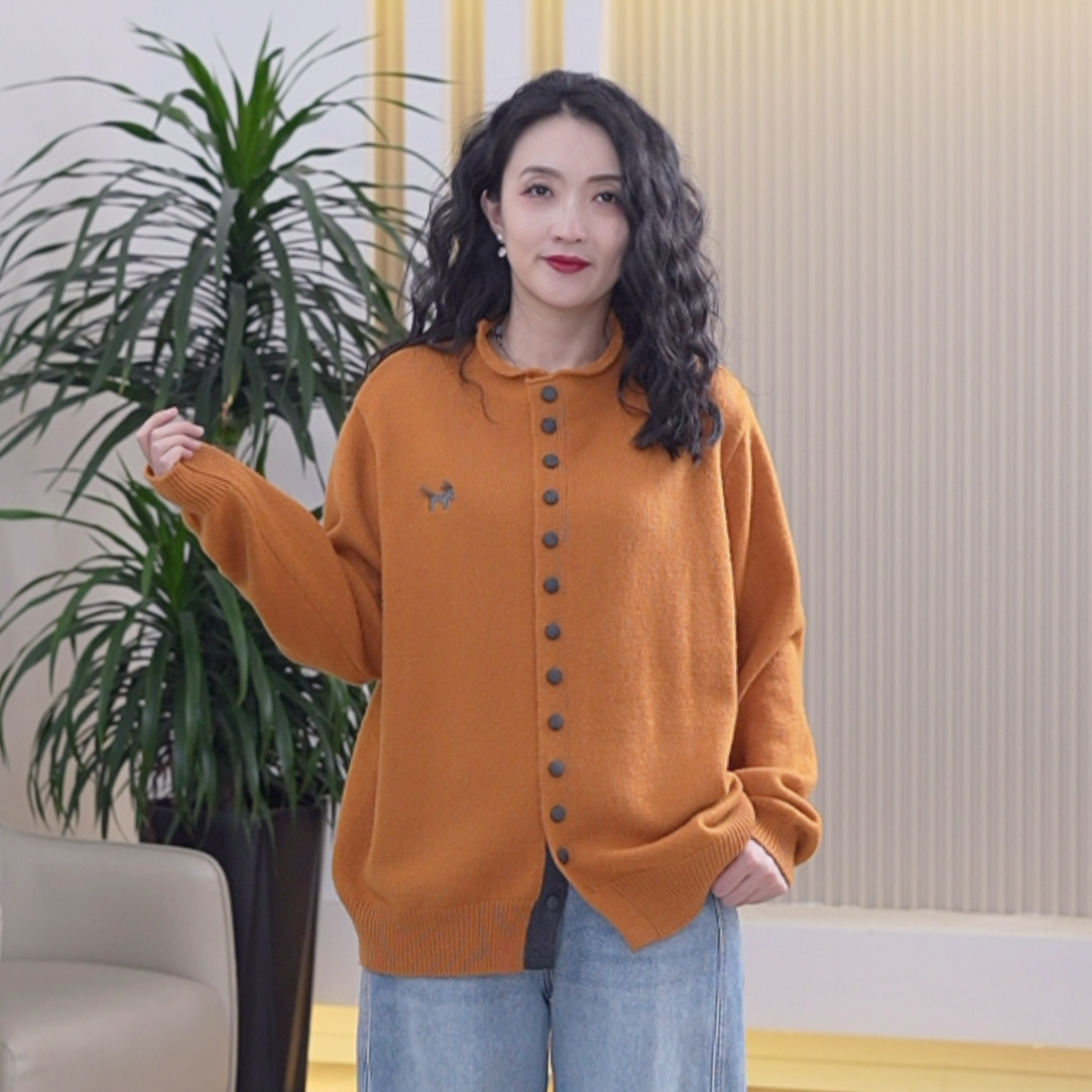兔毛绵羊毛针织衫女策马奔腾百搭保暖显瘦冬季毛衣包扣开衫外搭