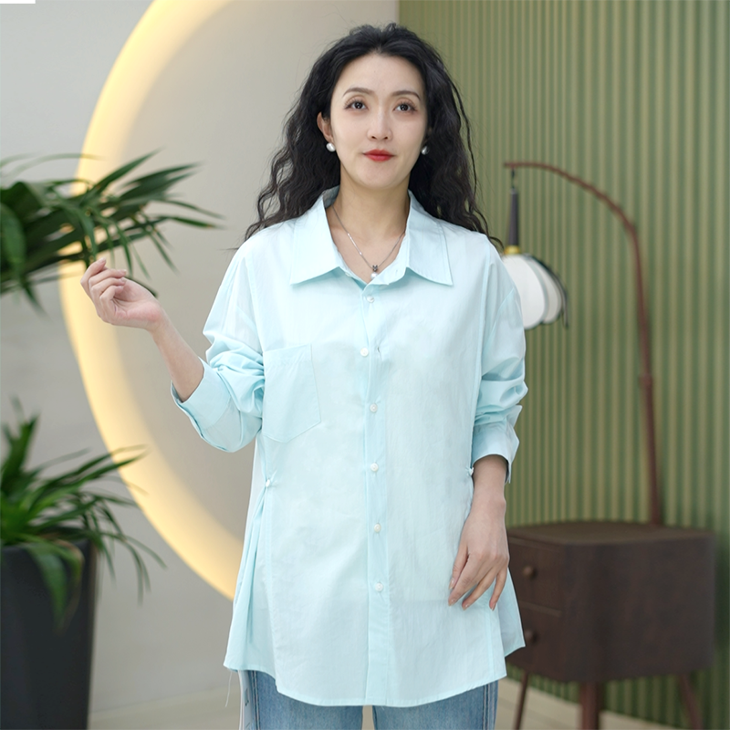 两穿莱赛尔天丝棉衬衫可调节收腰春夏季大码显瘦中长款开衫外套女