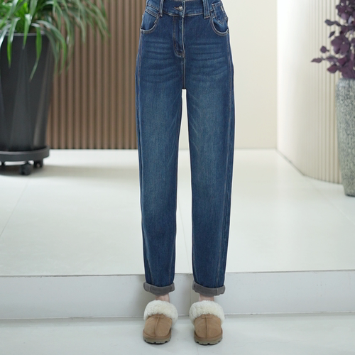 【 加绒牛仔裤】大码复合密密绒弹力保暖真皮标秋冬季锥腿老爹裤