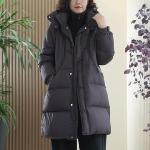 新国标90白鸭绒可拆卸帽冬季 云朵零压羽绒服女大码 外套 中长款