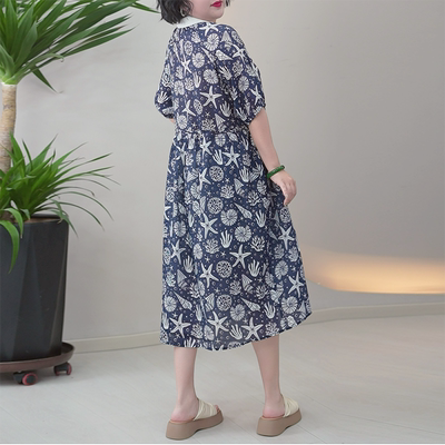 呼吸巴厘纱连衣裙自带里衬大码海洋世界透气薄软夏季中长款过膝裙