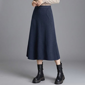 遮胯显瘦秋冬季 后开叉醋纤绵羊毛半身裙大码 弹力百搭A字版 毛呢裙