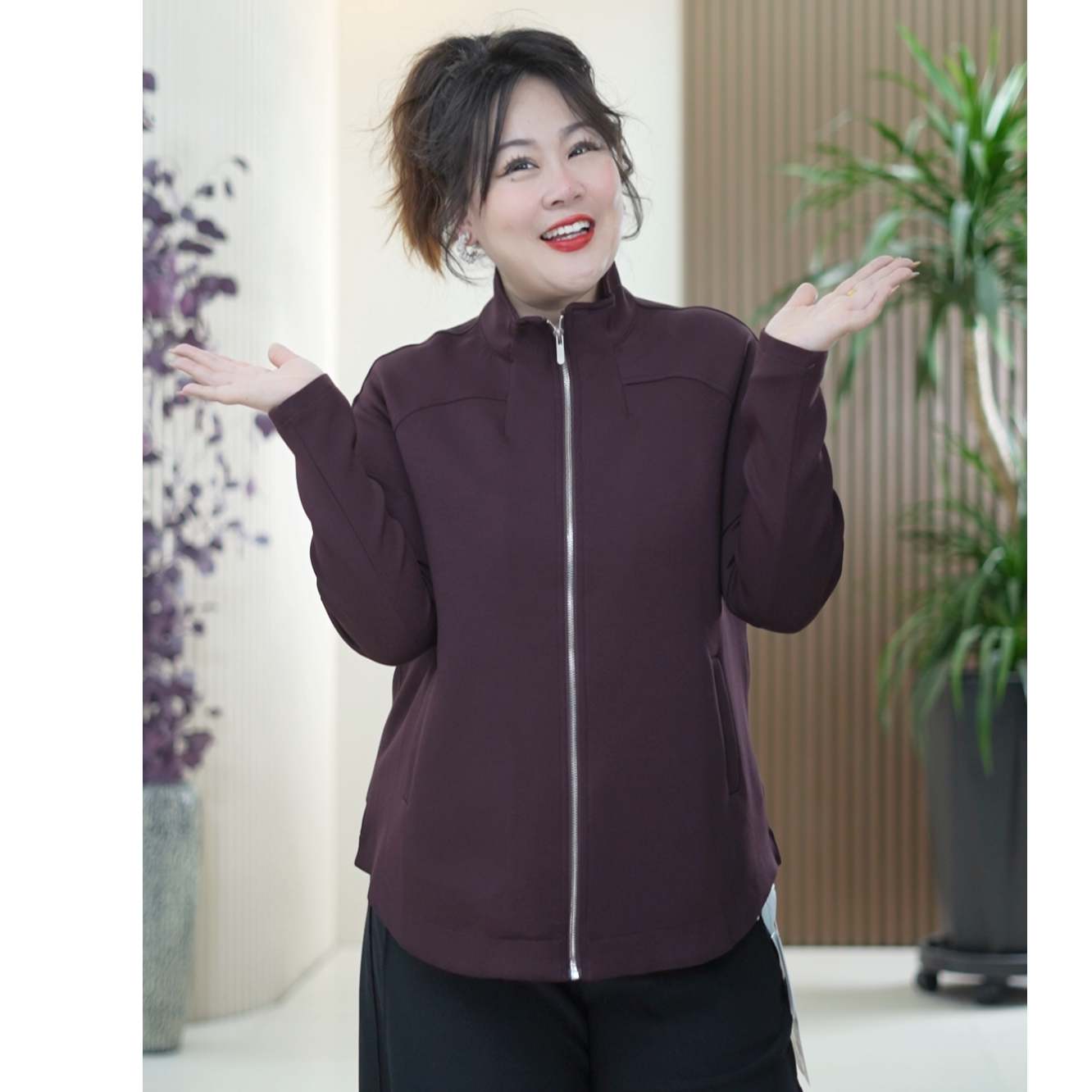 柏拉图正肩立裁漫步外套女立领显瘦百搭弹力秋季大码时尚上衣风衣
