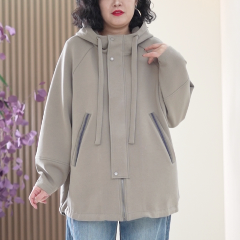 亲肤糯米赛罗棉大码连帽外套女百搭休闲时尚春季显瘦中长款风衣