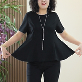 新款 上衣女潮 遮肚显瘦百搭夏季 T恤荷叶摆冰肤棉短袖 小蛮腰A字大码