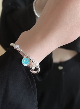 蓝色笑脸天然珍珠手链