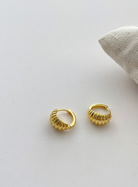 LJW 欧美小众设计牛角麻花小巧耳环女ins气质高级感简约耳扣耳圈