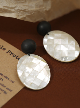 LJW 法式复古monies风手作重工马赛克天然炫彩贝母黑檀木耳环耳坠