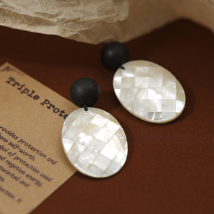 LJW 法式复古monies风手作重工马赛克天然炫彩贝母黑檀木耳环耳坠