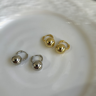 LJW ins博主同款小众金属圆球耳环时髦百搭小耳垂金球银球耳钉女