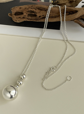 LJW 小众设计小银球吊坠长项链女铜镀银ins风简约复古卫衣毛衣款