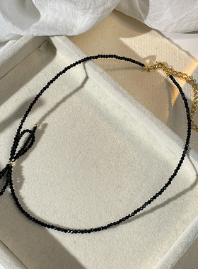 LJW 小众设计黑色尖晶蝴蝶结手工串珠锁骨链纯欲风短款项链choker